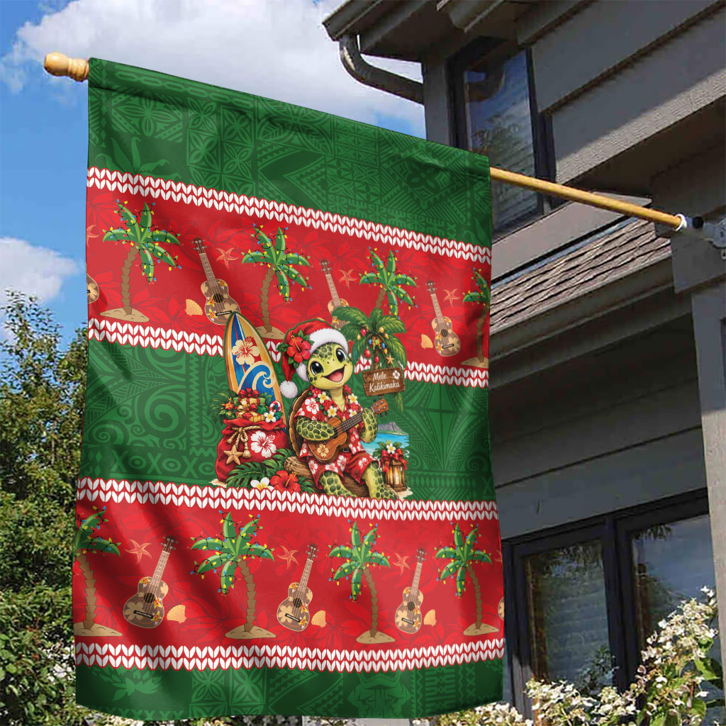 Hawaii Christmas Mele Kalikimaka Garden Flag Aloha Turtle Santa With Ukulele LT14 - Polynesian Pride