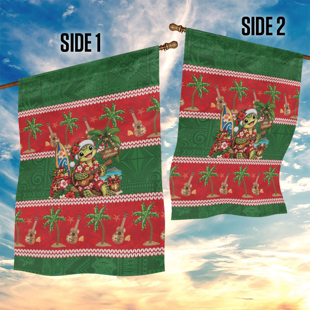 Hawaii Christmas Mele Kalikimaka Garden Flag Aloha Turtle Santa With Ukulele LT14 - Polynesian Pride