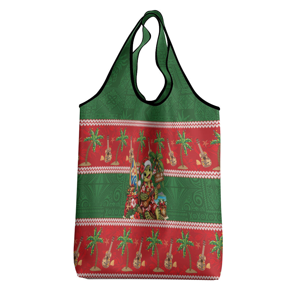 Hawaii Christmas Mele Kalikimaka Grocery Bag Aloha Turtle Santa With Ukulele LT14 - Polynesian Pride