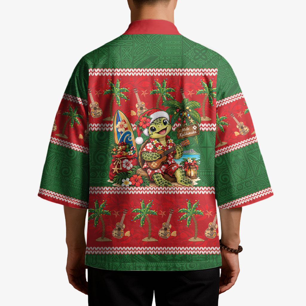 Hawaii Christmas Mele Kalikimaka Kimono Aloha Turtle Santa With Ukulele LT14 - Polynesian Pride