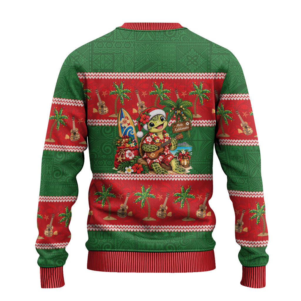 Hawaii Christmas Mele Kalikimaka Ugly Christmas Sweater Aloha Turtle Santa With Ukulele LT14 - Polynesian Pride