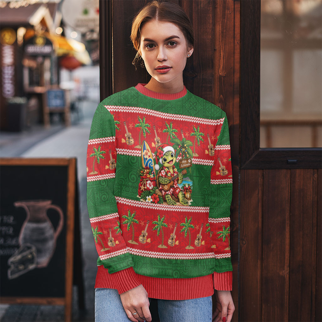 Hawaii Christmas Mele Kalikimaka Ugly Christmas Sweater Aloha Turtle Santa With Ukulele LT14 - Polynesian Pride