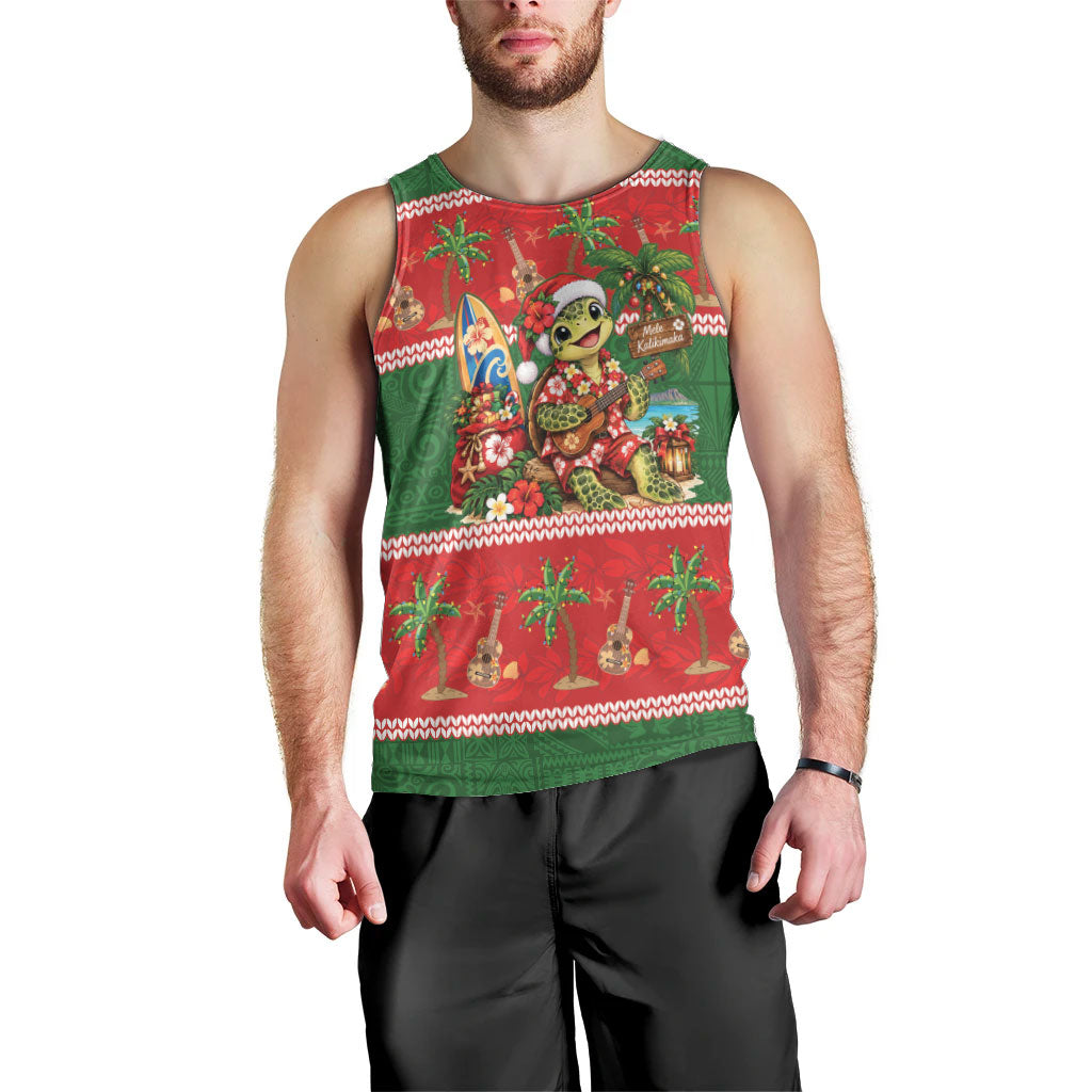 Hawaii Christmas Mele Kalikimaka Men Tank Top Aloha Turtle Santa With Ukulele LT14 - Polynesian Pride