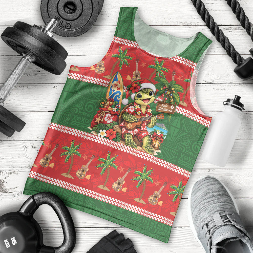 Hawaii Christmas Mele Kalikimaka Men Tank Top Aloha Turtle Santa With Ukulele LT14 - Polynesian Pride