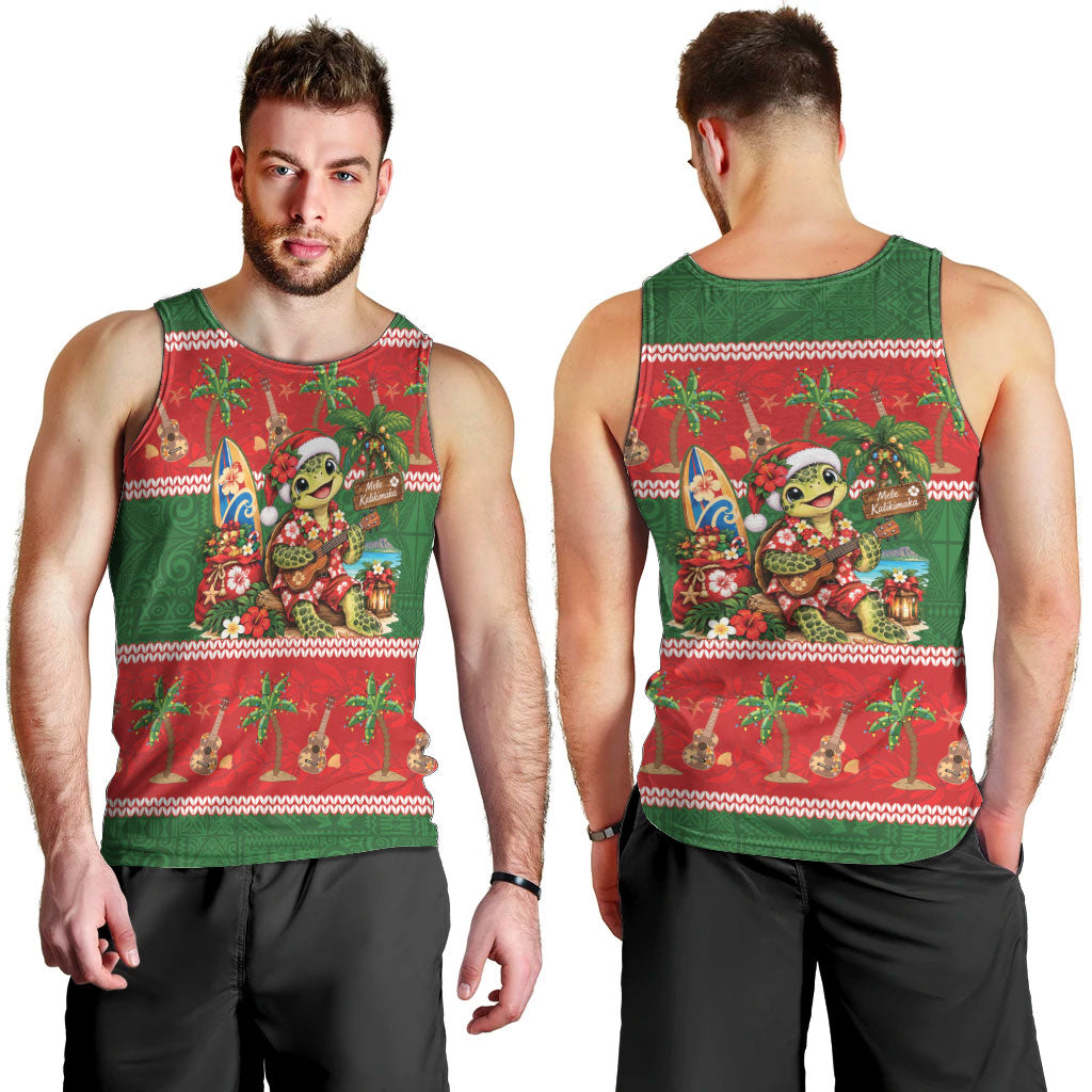 Hawaii Christmas Mele Kalikimaka Men Tank Top Aloha Turtle Santa With Ukulele LT14 - Polynesian Pride