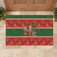 Hawaii Christmas Mele Kalikimaka Rubber Doormat Aloha Turtle Santa With Ukulele LT14 Red - Polynesian Pride