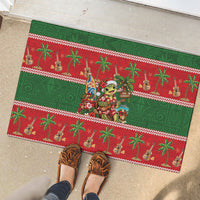 Hawaii Christmas Mele Kalikimaka Rubber Doormat Aloha Turtle Santa With Ukulele LT14 - Polynesian Pride