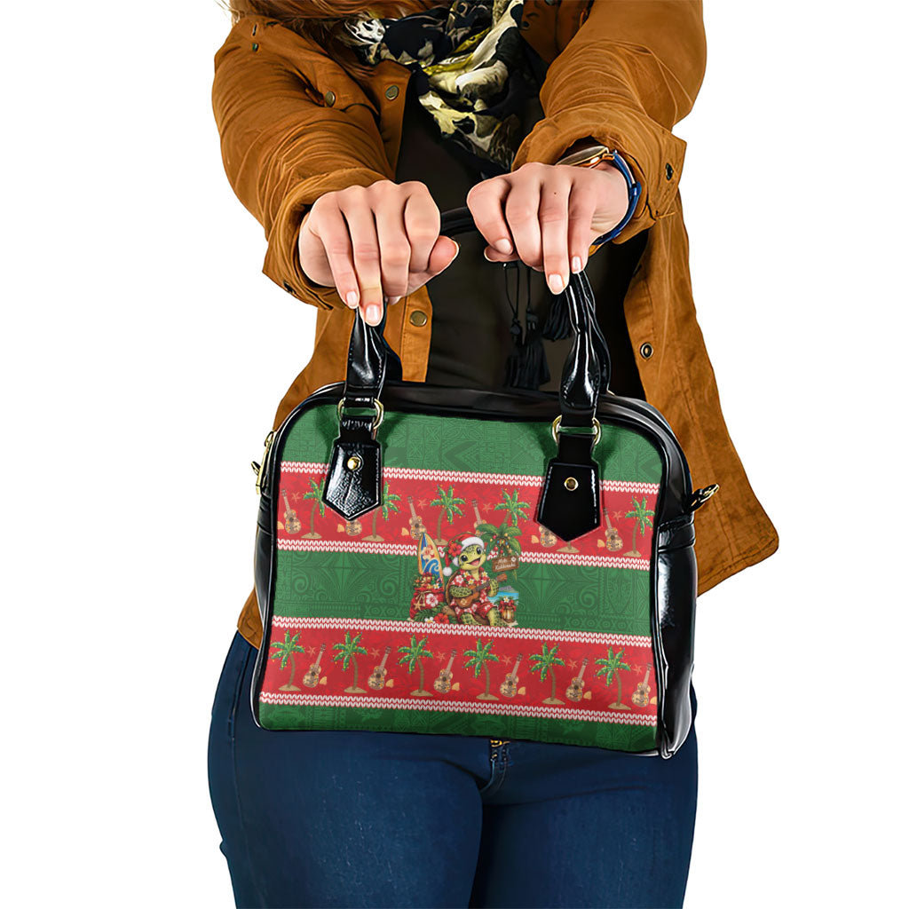 Hawaii Christmas Mele Kalikimaka Shoulder Handbag Aloha Turtle Santa With Ukulele LT14 One Size Red - Polynesian Pride
