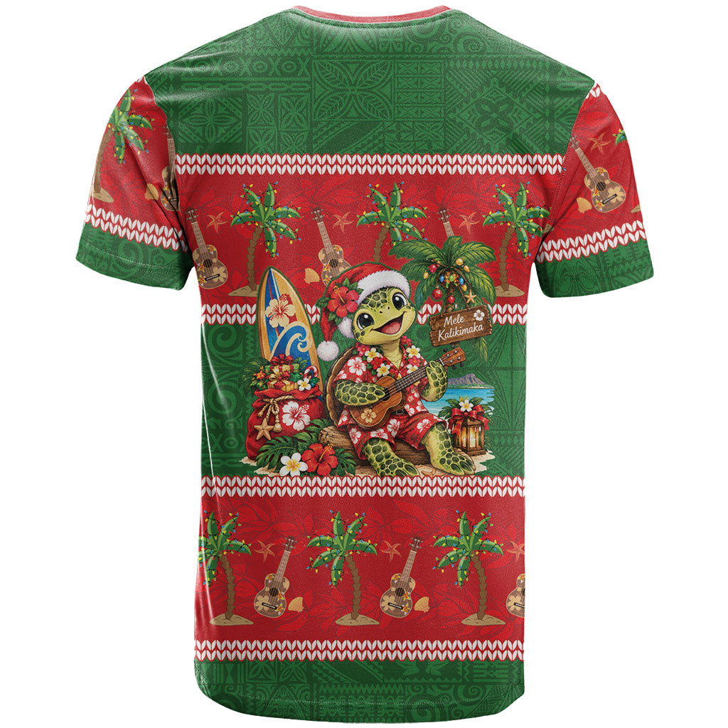 Hawaii Christmas Mele Kalikimaka T Shirt Aloha Turtle Santa With Ukulele LT14 - Polynesian Pride