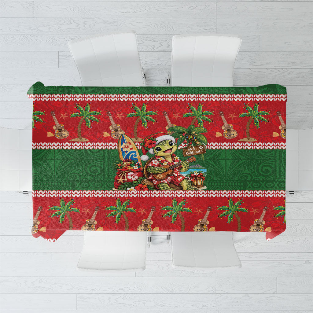 Hawaii Christmas Mele Kalikimaka Tablecloth Aloha Turtle Santa With Ukulele LT14 Red - Polynesian Pride