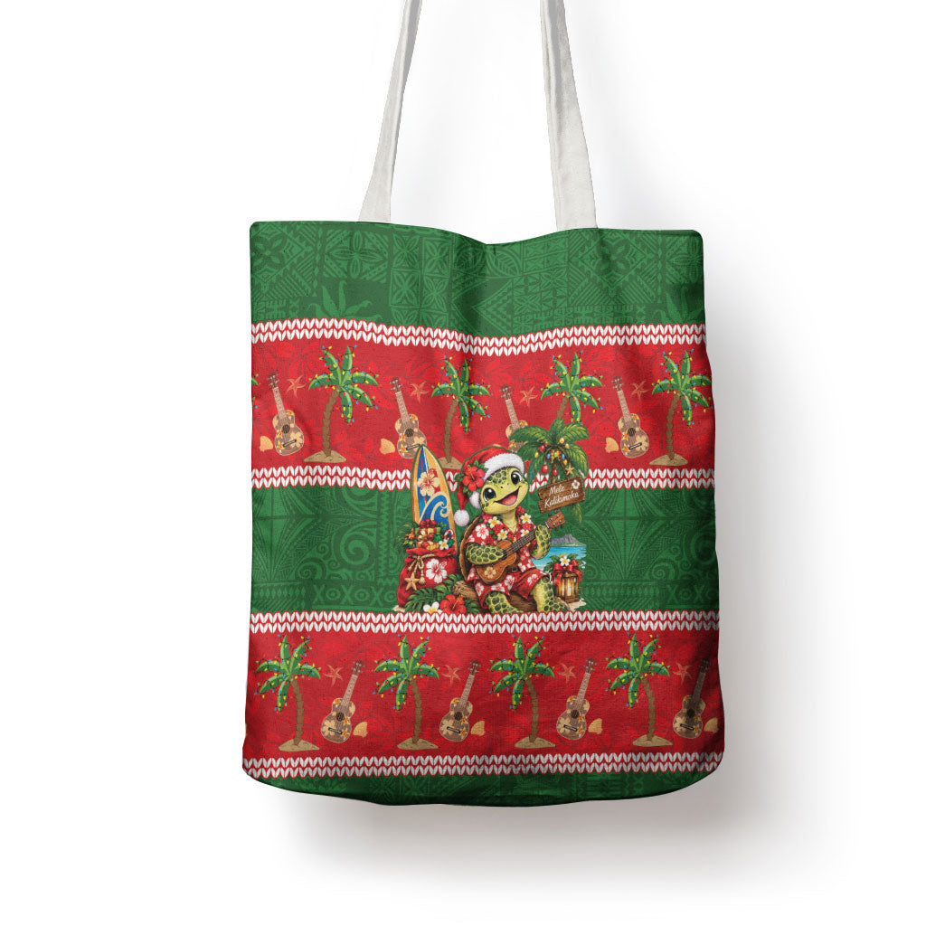 Hawaii Christmas Mele Kalikimaka Tote Bag Aloha Turtle Santa With Ukulele LT14 - Polynesian Pride