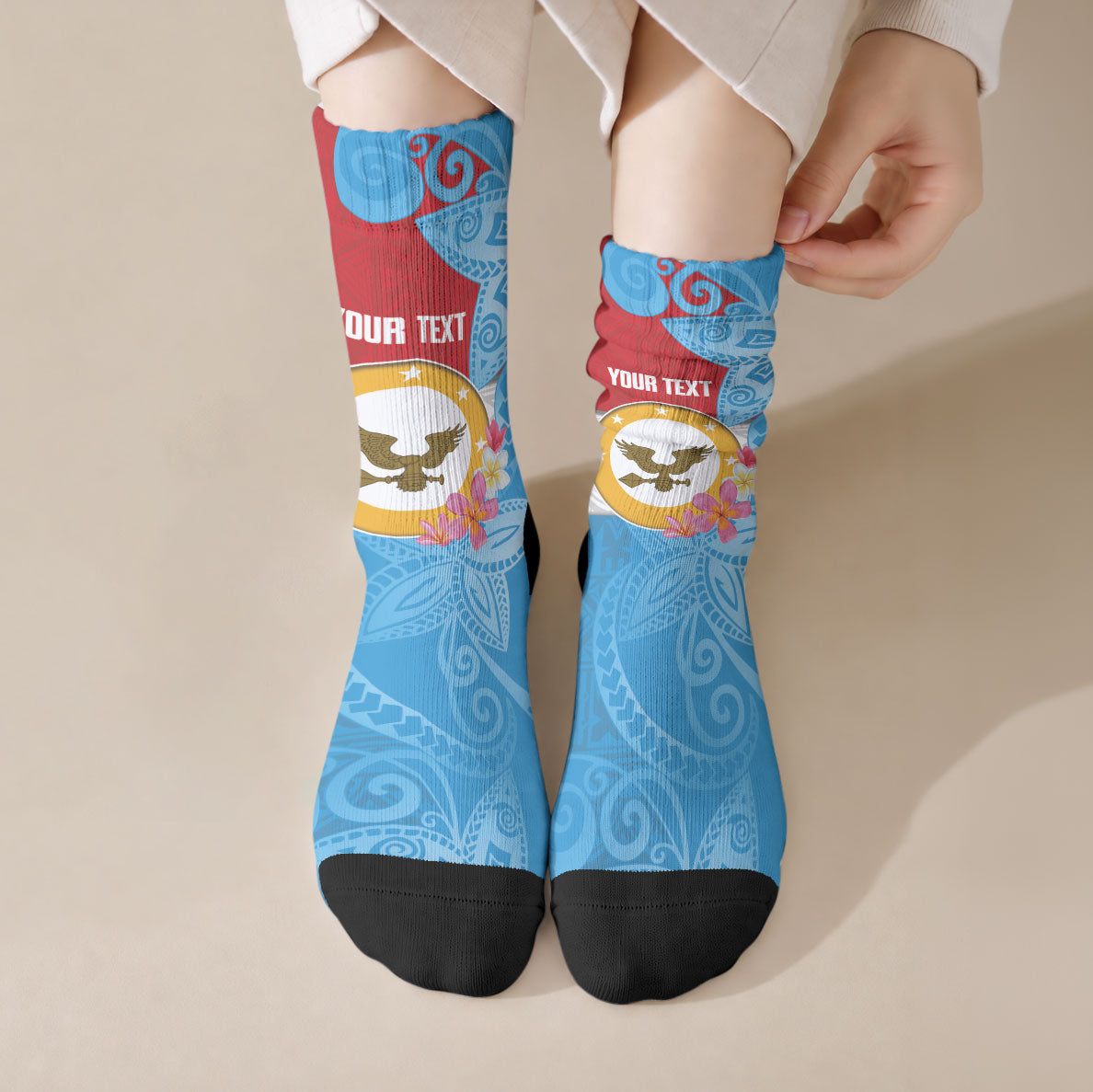 Personalised Malaita Province Day Crew Socks Solomon Islands Maramapaina Flag Color LT14 Crew Socks Blue - Polynesian Pride
