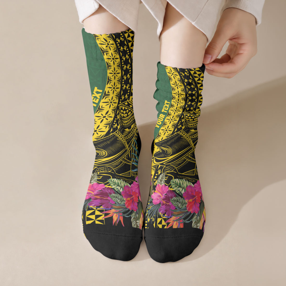 Personalised Western Province Day Crew Socks Wes Provins Nguzunguzu Symbol LT14 Crew Socks Green - Polynesian Pride