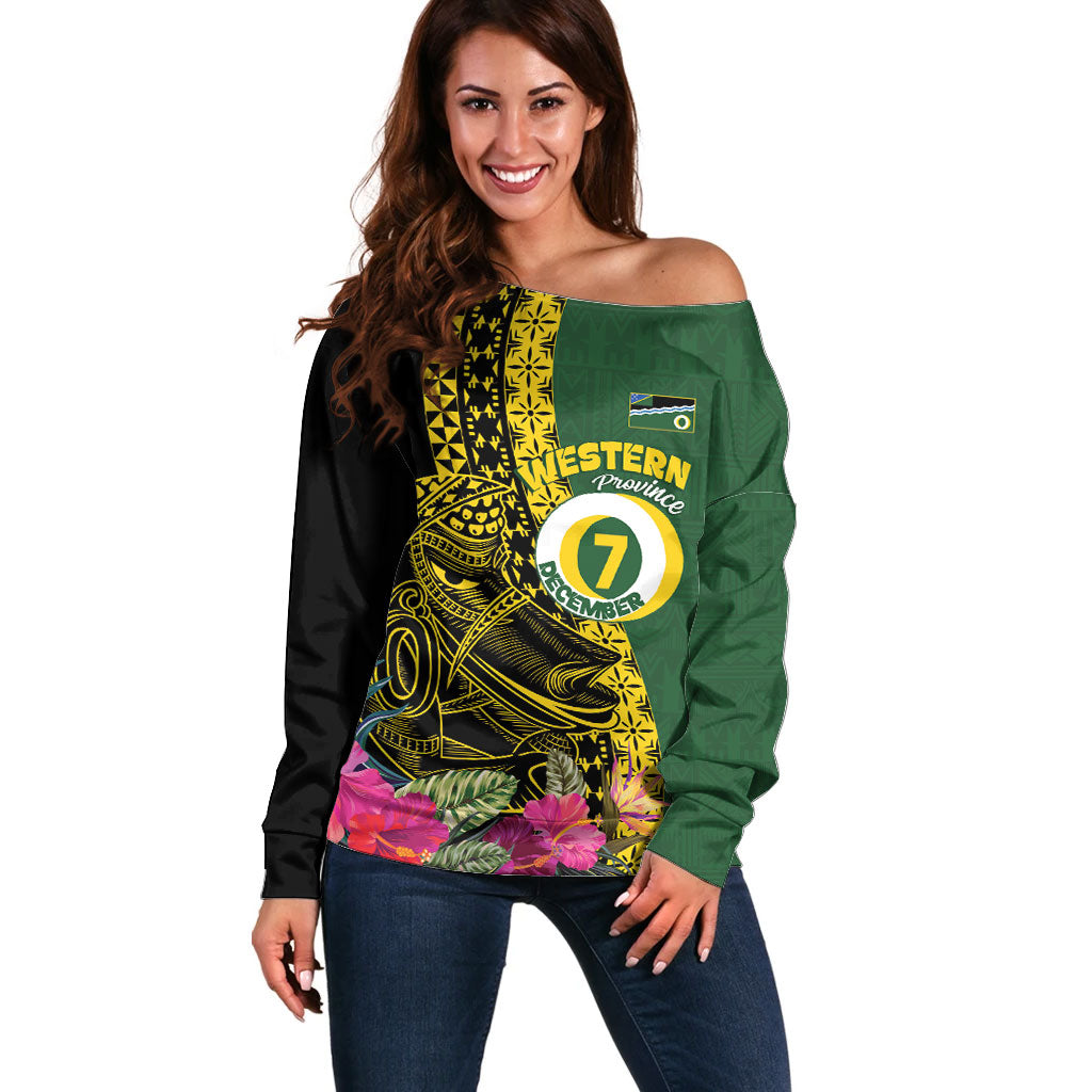 Personalised Western Province Day Off Shoulder Sweater Wes Provins Nguzunguzu Symbol LT14 Women Green - Polynesian Pride