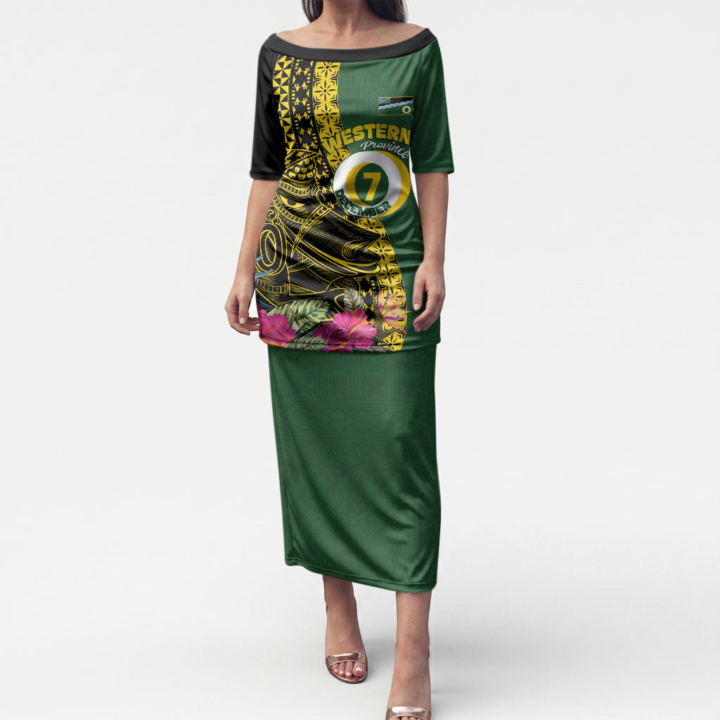 Personalised Western Province Day Puletasi Wes Provins Nguzunguzu Symbol LT14 Long Dress Green - Polynesian Pride