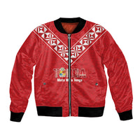 Mate Maa Tonga Rugby Custom Bomber Jacket 2026 Tongan Ngatu Pattern Red LT14 Unisex Red - Polynesian Pride