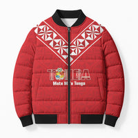 Mate Maa Tonga Rugby Custom Bomber Puffer Jacket 2026 Tongan Ngatu Pattern Red LT14 Unisex Red - Polynesian Pride