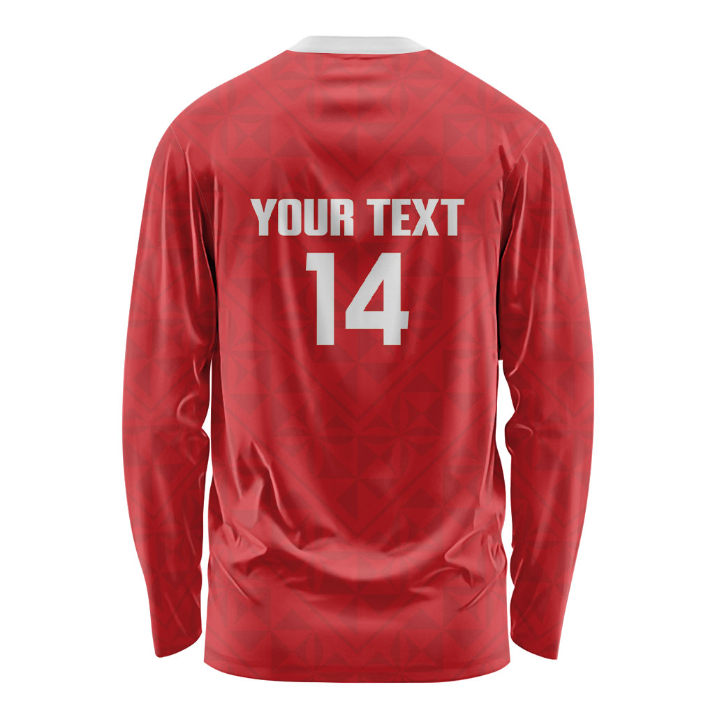 Mate Maa Tonga Rugby Custom Long Sleeve Shirt 2026 Tongan Ngatu Pattern Red LT14 - Polynesian Pride
