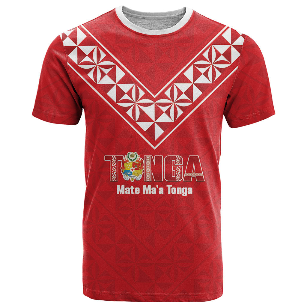 Mate Maa Tonga Rugby Custom T Shirt 2026 Tongan Ngatu Pattern Red LT14 Red - Polynesian Pride