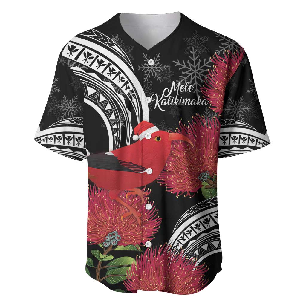 Personalized Mele Kalikimaka Hawaii Baseball Jersey I'iwi Bird With Ohia Lehua - Black Color