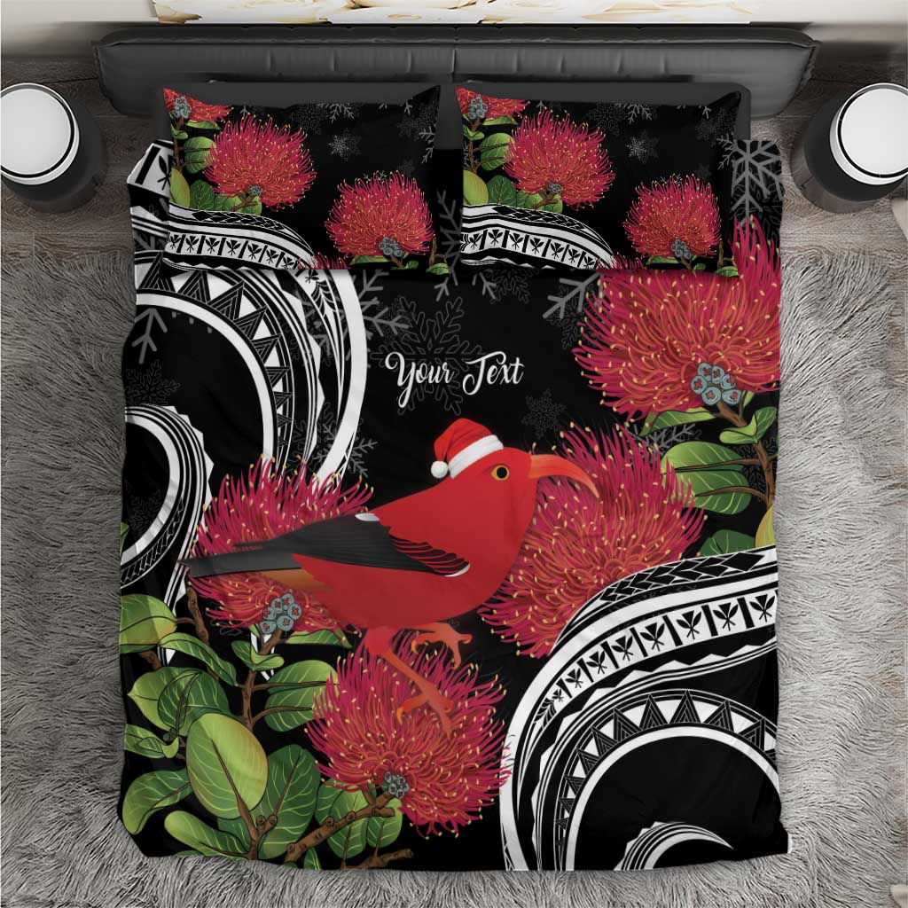 Personalized Mele Kalikimaka Hawaii Bedding Set I'iwi Bird With Ohia Lehua - Black Color LT14 Black - Polynesian Pride