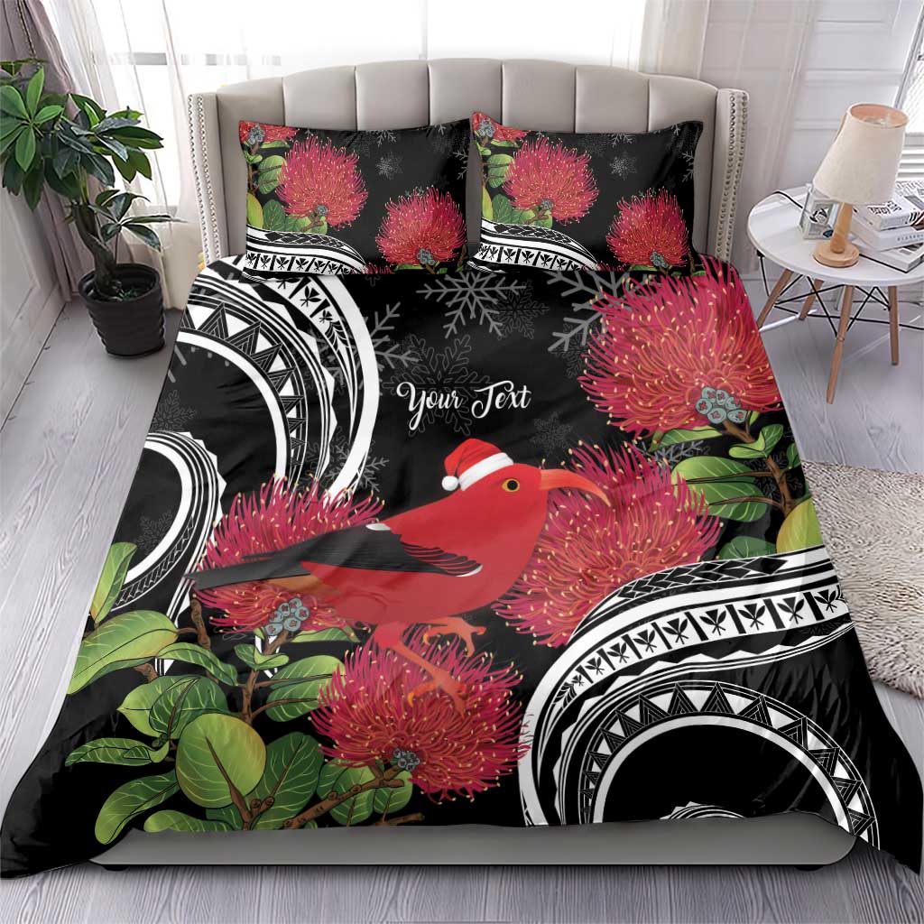 Personalized Mele Kalikimaka Hawaii Bedding Set I'iwi Bird With Ohia Lehua - Black Color LT14 - Polynesian Pride