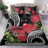 Personalized Mele Kalikimaka Hawaii Bedding Set I'iwi Bird With Ohia Lehua - Black Color LT14 - Polynesian Pride