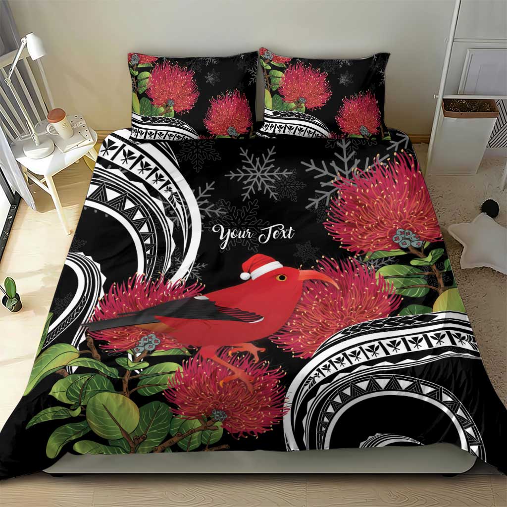 Personalized Mele Kalikimaka Hawaii Bedding Set I'iwi Bird With Ohia Lehua - Black Color LT14 - Polynesian Pride