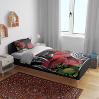 Personalized Mele Kalikimaka Hawaii Bedding Set I'iwi Bird With Ohia Lehua - Black Color LT14 - Polynesian Pride
