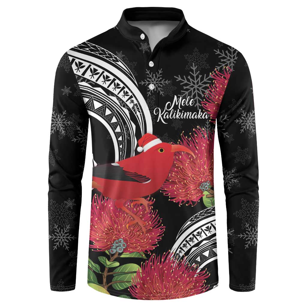 Personalized Mele Kalikimaka Hawaii Button Sweatshirt I'iwi Bird With Ohia Lehua - Black Color