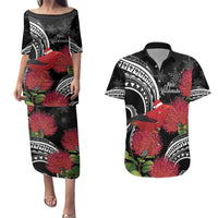 Personalized Mele Kalikimaka Hawaii Couples Matching Puletasi and Hawaiian Shirt I'iwi Bird With Ohia Lehua - Black Color LT14 Black - Polynesian Pride