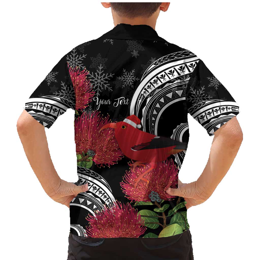 Personalized Mele Kalikimaka Hawaii Family Matching Mermaid Dress and Hawaiian Shirt I'iwi Bird With Ohia Lehua - Black Color