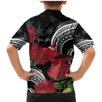 Personalized Mele Kalikimaka Hawaii Family Matching Mermaid Dress and Hawaiian Shirt I'iwi Bird With Ohia Lehua - Black Color