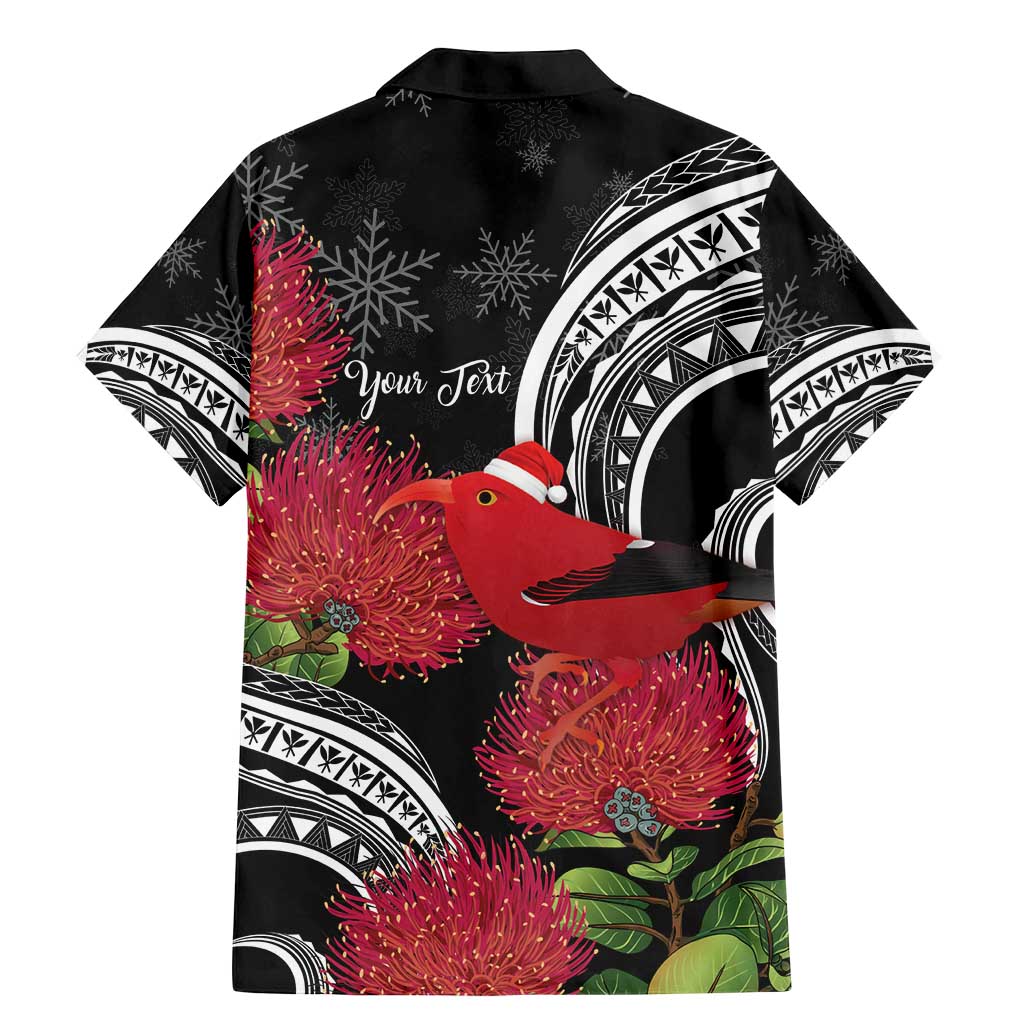 Personalized Mele Kalikimaka Hawaii Family Matching Mermaid Dress and Hawaiian Shirt I'iwi Bird With Ohia Lehua - Black Color