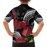 Personalized Mele Kalikimaka Hawaii Family Matching Off Shoulder Short Dress and Hawaiian Shirt I'iwi Bird With Ohia Lehua - Black Color