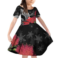 Personalized Mele Kalikimaka Hawaii Family Matching Off Shoulder Short Dress and Hawaiian Shirt I'iwi Bird With Ohia Lehua - Black Color