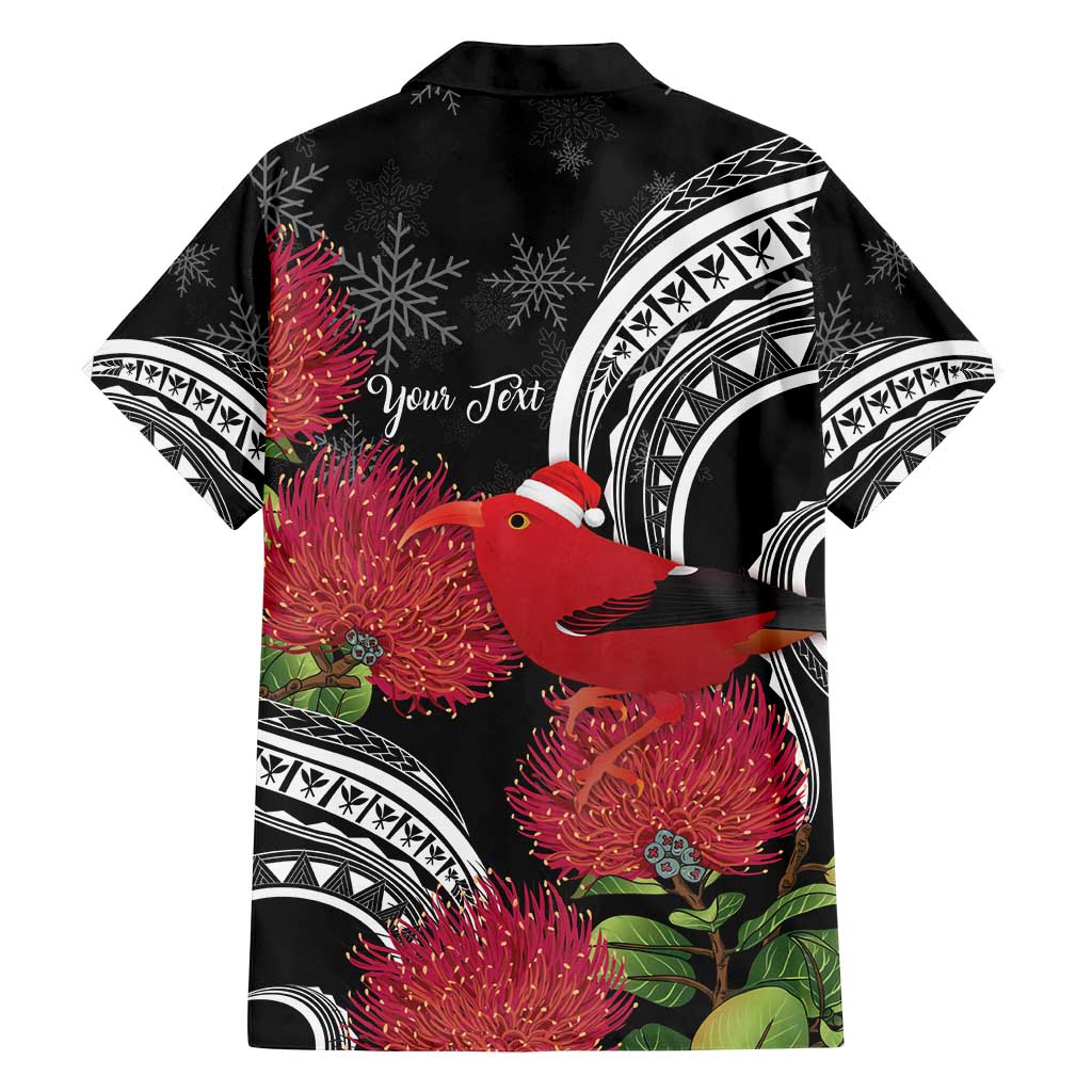 Personalized Mele Kalikimaka Hawaii Family Matching Off Shoulder Short Dress and Hawaiian Shirt I'iwi Bird With Ohia Lehua - Black Color