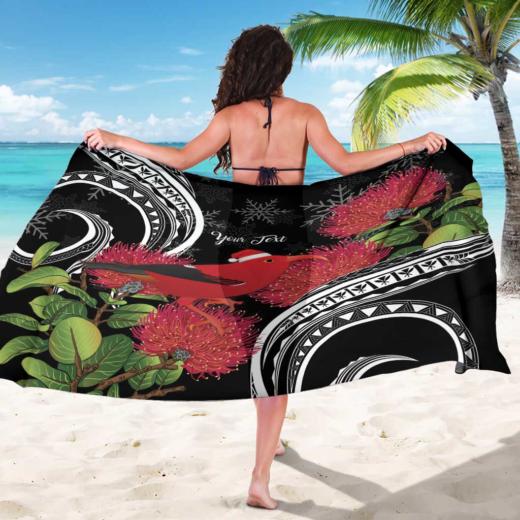 Personalized Mele Kalikimaka Hawaii Sarong I'iwi Bird With Ohia Lehua - Black Color