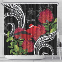 Personalized Mele Kalikimaka Hawaii Shower Curtain I'iwi Bird With Ohia Lehua - Black Color