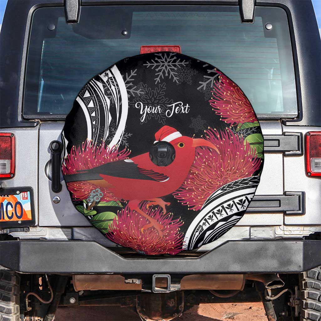 Personalized Mele Kalikimaka Hawaii Spare Tire Cover I'iwi Bird With Ohia Lehua - Black Color