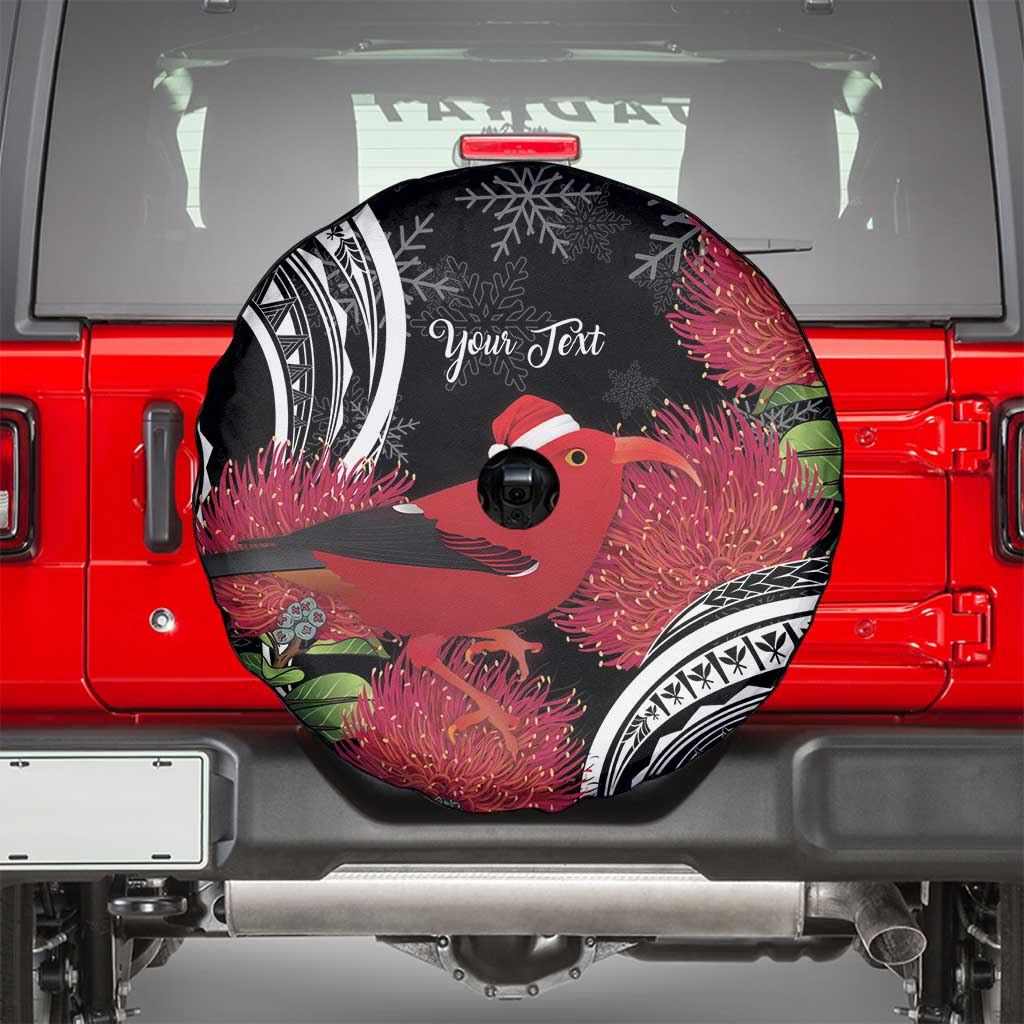 Personalized Mele Kalikimaka Hawaii Spare Tire Cover I'iwi Bird With Ohia Lehua - Black Color