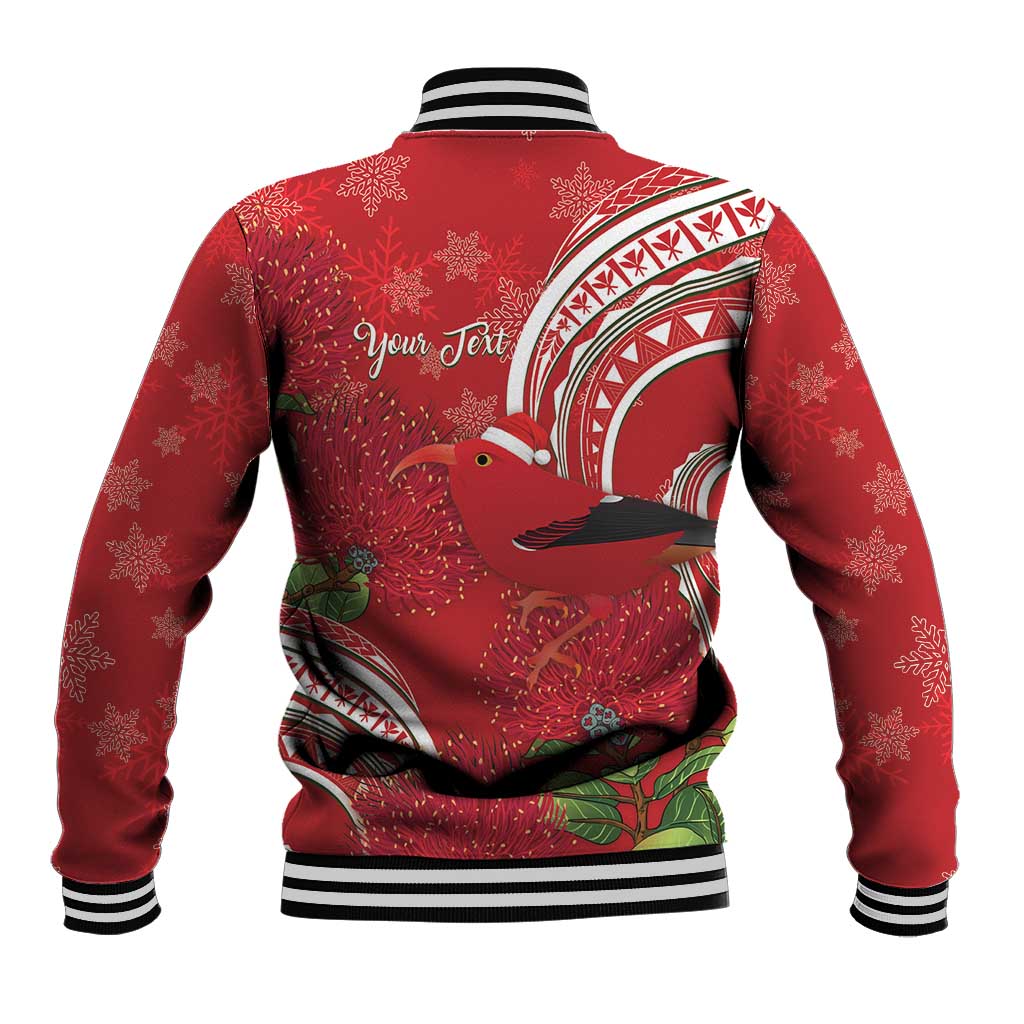 Personalized Mele Kalikimaka Hawaii Baseball Jacket I'iwi Bird With Ohia Lehua - Red Color