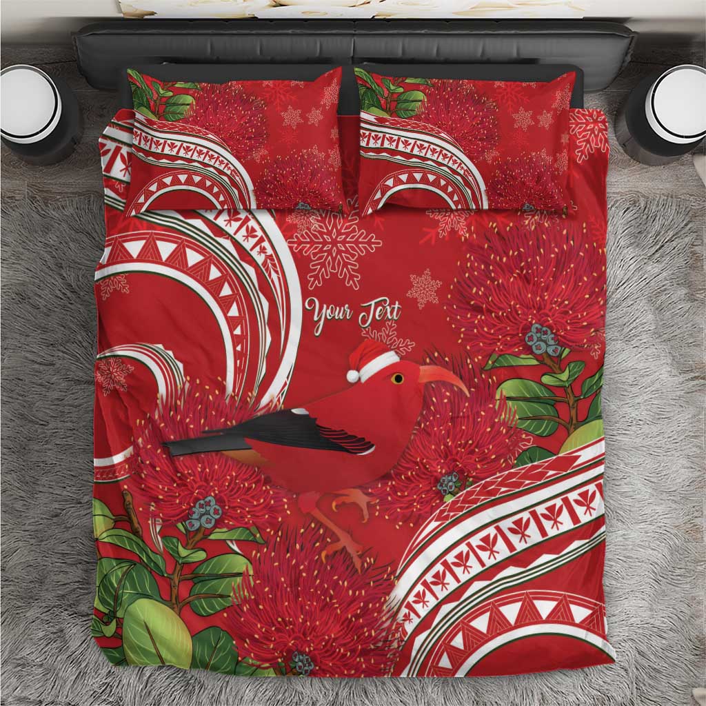 Personalized Mele Kalikimaka Hawaii Bedding Set I'iwi Bird With Ohia Lehua - Red Color