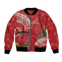 Personalized Mele Kalikimaka Hawaii Bomber Jacket I'iwi Bird With Ohia Lehua - Red Color LT14 Unisex Red - Polynesian Pride