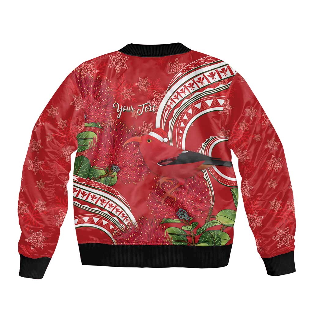 Personalized Mele Kalikimaka Hawaii Bomber Jacket I'iwi Bird With Ohia Lehua - Red Color LT14 - Polynesian Pride