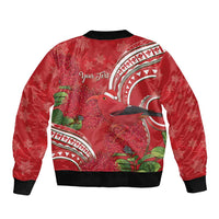 Personalized Mele Kalikimaka Hawaii Bomber Jacket I'iwi Bird With Ohia Lehua - Red Color LT14 - Polynesian Pride