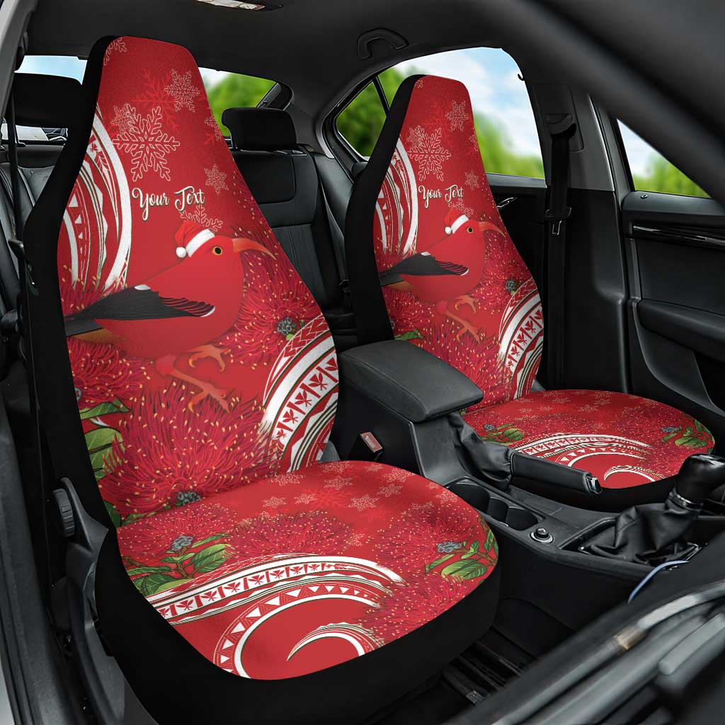 Personalized Mele Kalikimaka Hawaii Car Seat Cover I'iwi Bird With Ohia Lehua - Red Color