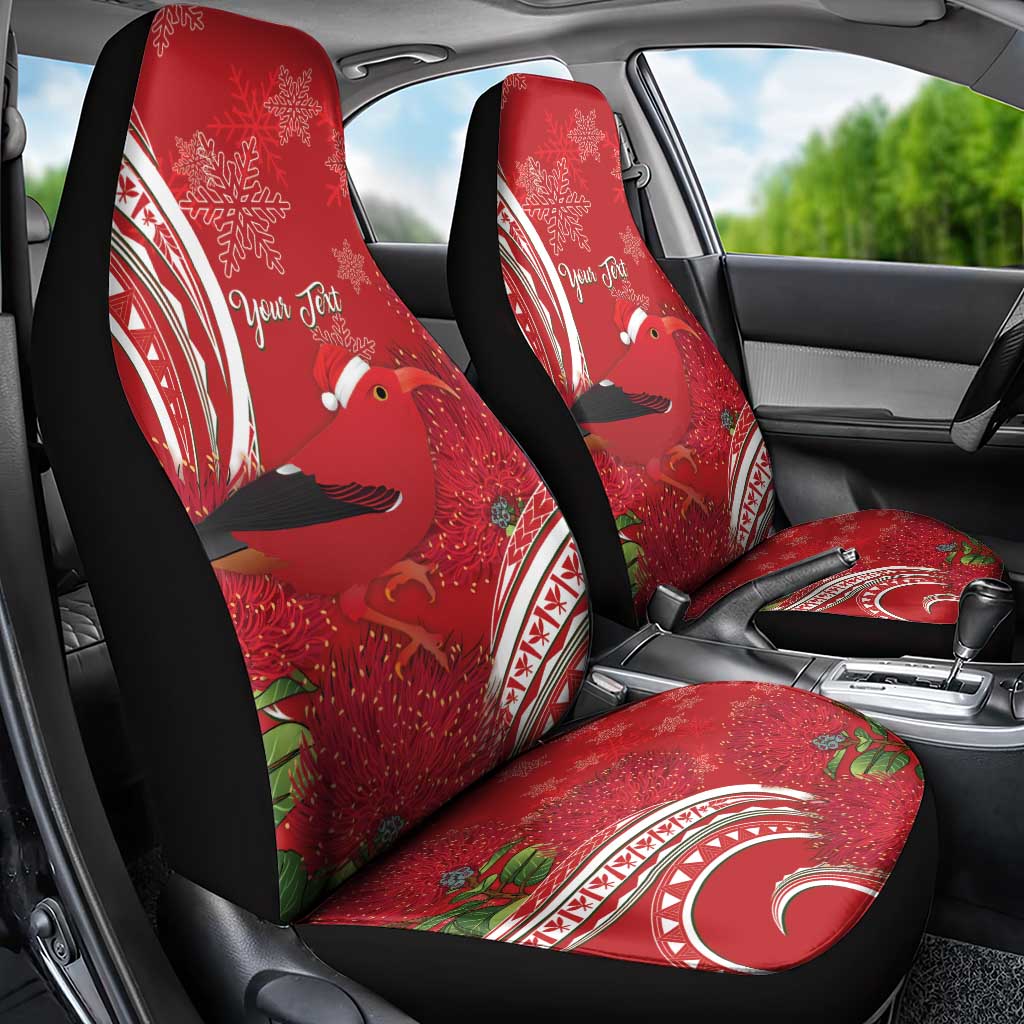 Personalized Mele Kalikimaka Hawaii Car Seat Cover I'iwi Bird With Ohia Lehua - Red Color