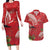 Personalized Mele Kalikimaka Hawaii Couples Matching Long Sleeve Bodycon Dress and Hawaiian Shirt I'iwi Bird With Ohia Lehua - Red Color