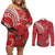 Personalized Mele Kalikimaka Hawaii Couples Matching Off Shoulder Short Dress and Long Sleeve Button Shirt I'iwi Bird With Ohia Lehua - Red Color